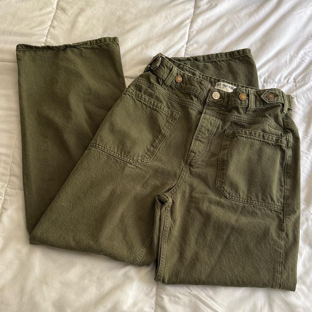 Free People We the Free Palmer Olive Green Wide Leg Cuff Utility Pants Size 28